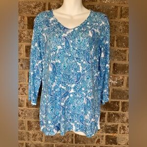 Talbots New Women’s Medium Blue & Pink Paisley Print Pullover Sweater NWT